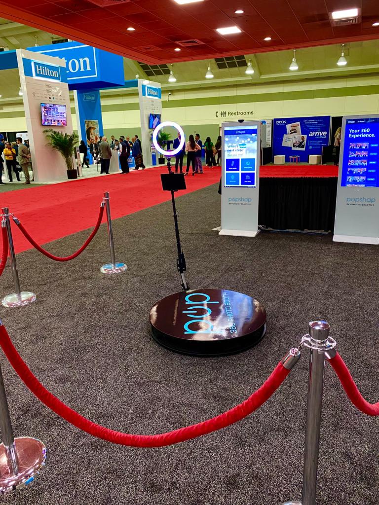 360 photo booth and touchscreen standing kiosk rental