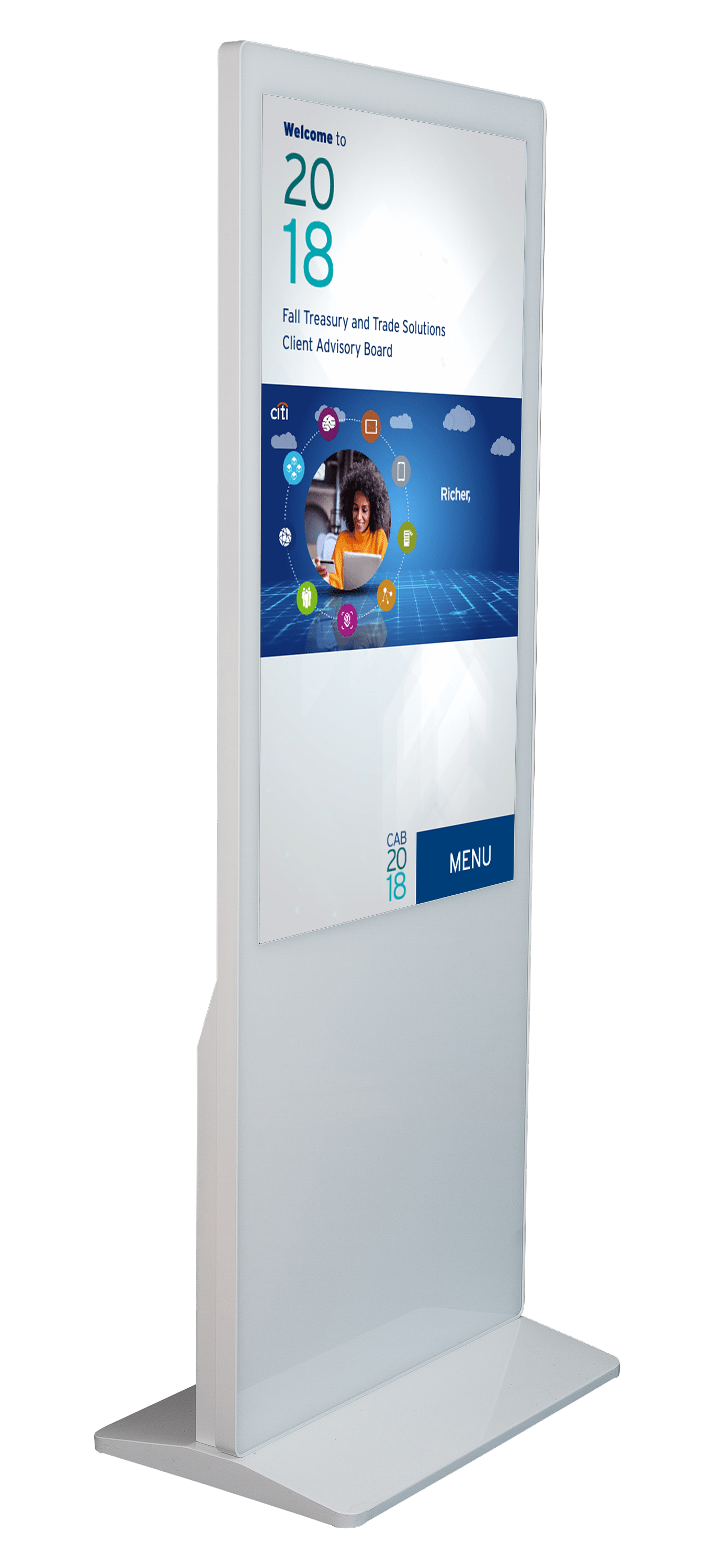 large touchscreen kiosk for trade show