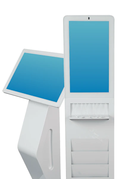 standing touchscreen kiosk and touchtable
