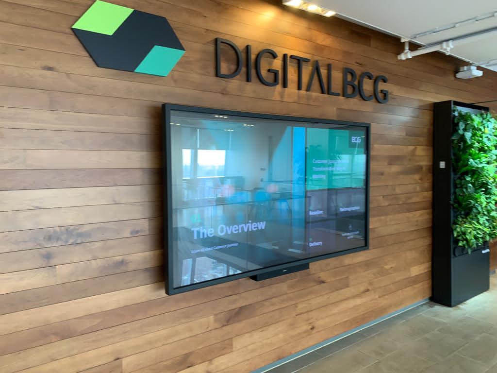 digital trade show signage used at BCG